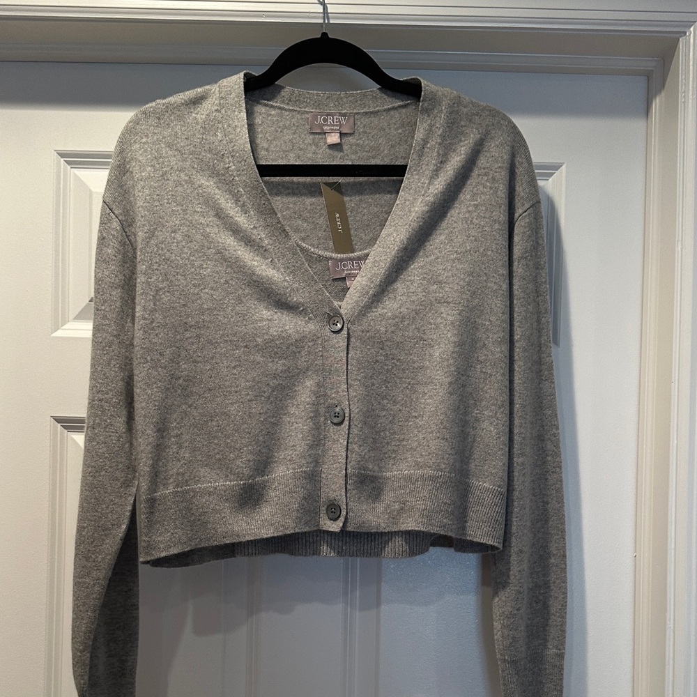 NWT J. Crew Cropped Gray V-Neck Cashmere Cardigan with matching tank